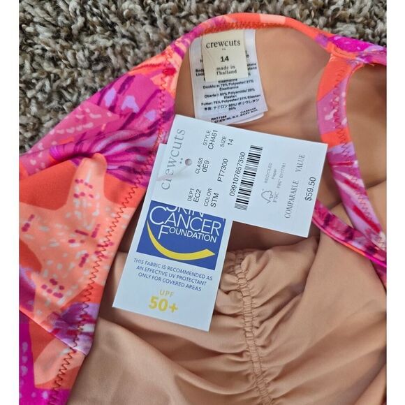 NWT Crewcuts Girls Seashell Swimsuit Size 14 UPF 50+ Starfish Print Cutout - Picture 7 of 9